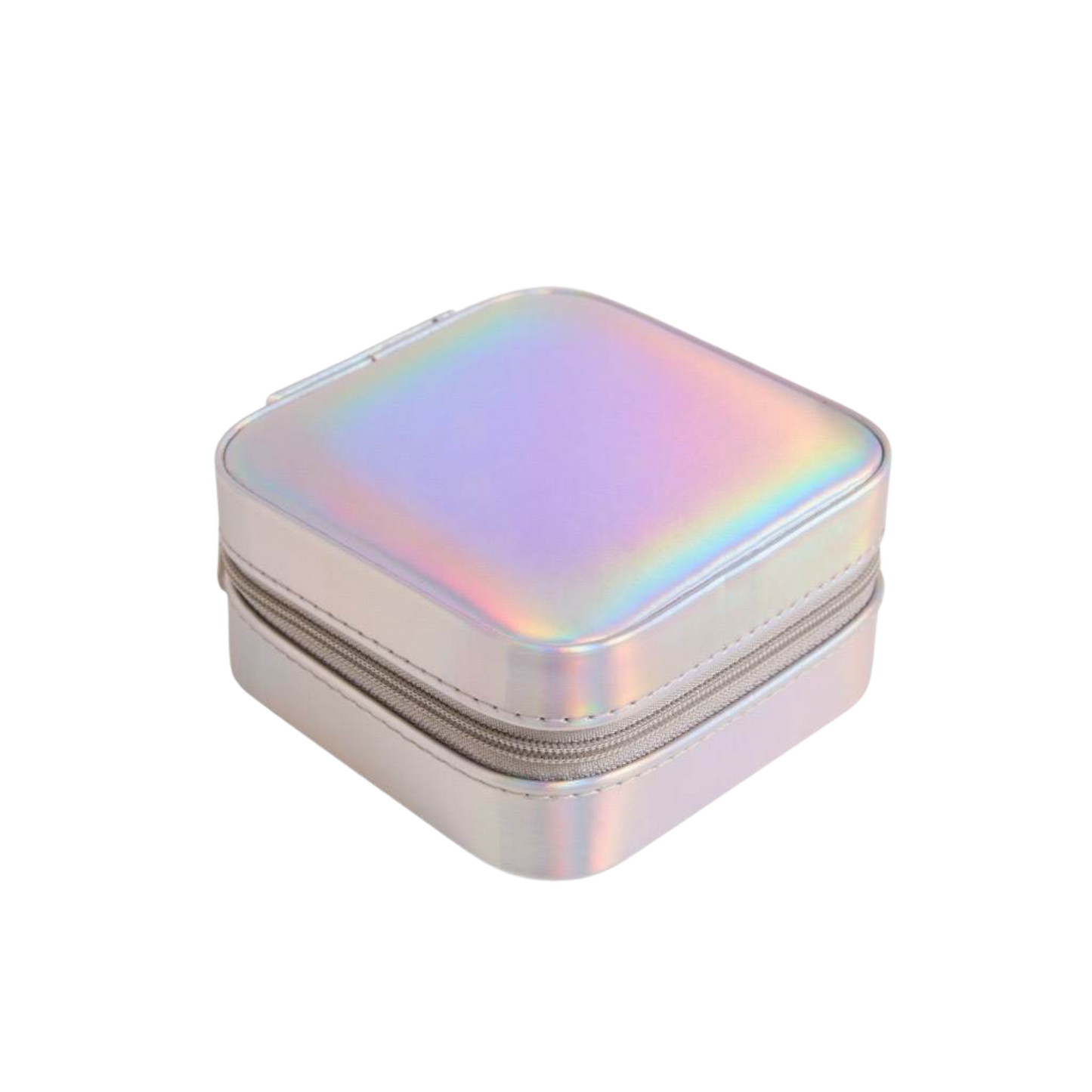 Aqua Metallic Faux Leather Square Jewelry Case