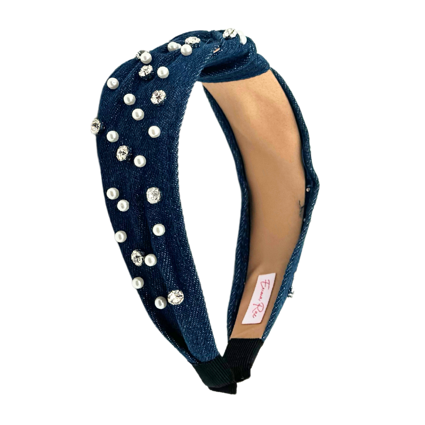 Denim Pearl Knotted Headband