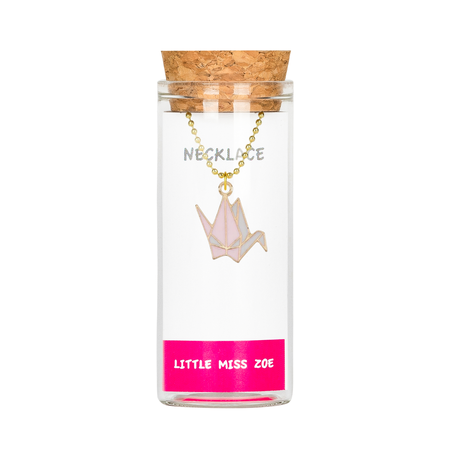 Paper Crane Necklace in a Bottle