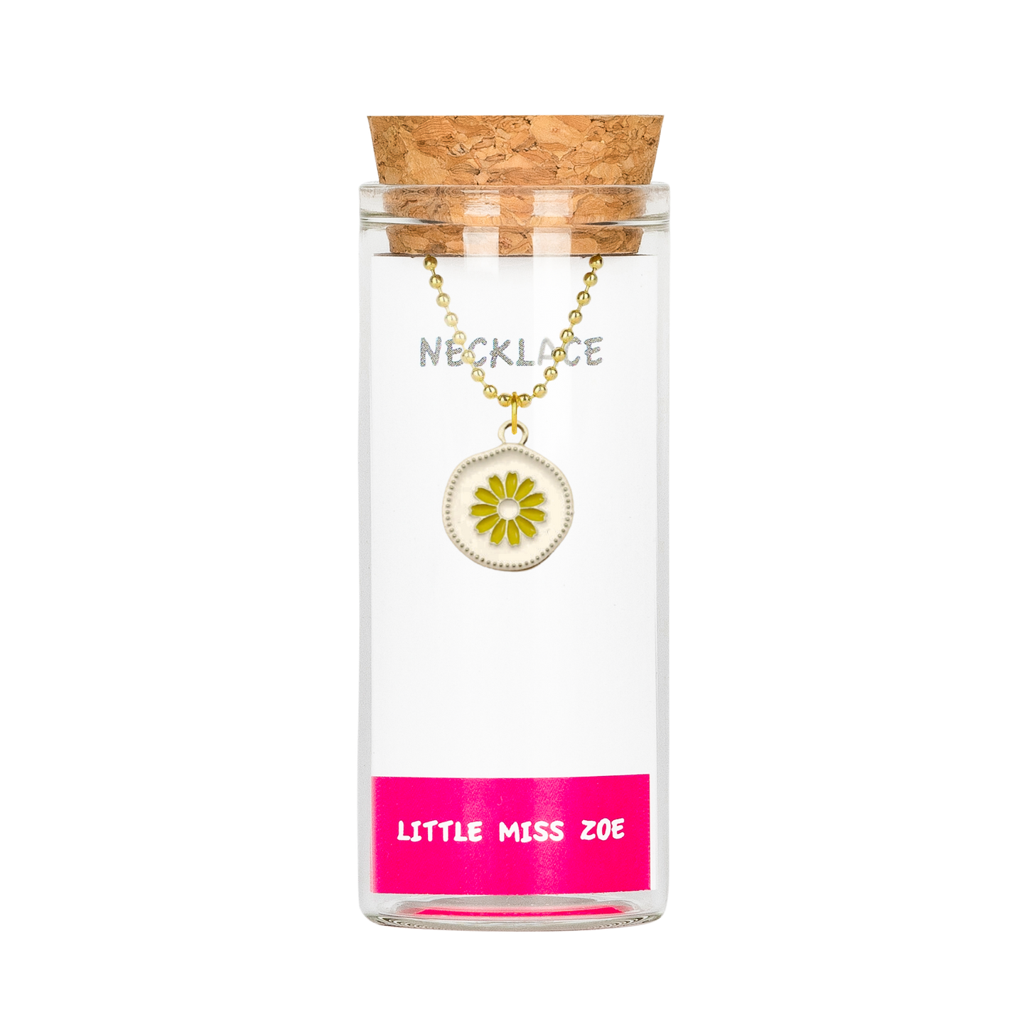 Round Yellow Flower Necklace in a Bottle