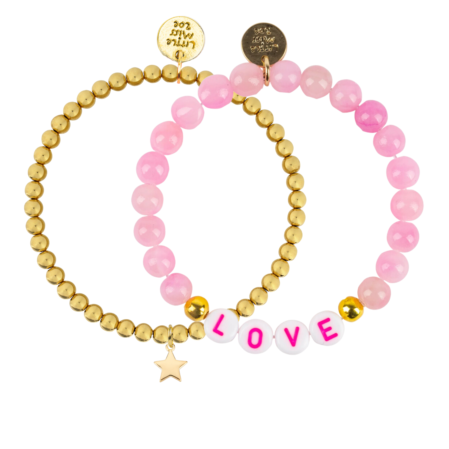 "LOVE" Pink Gemstone Bracelet Duo