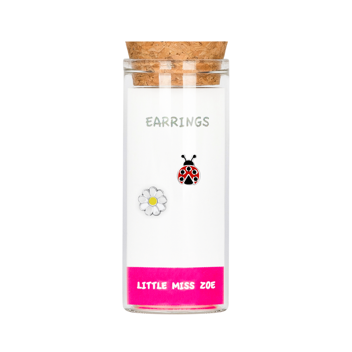 Flower/Ladybug Stud Earrings in a Bottle