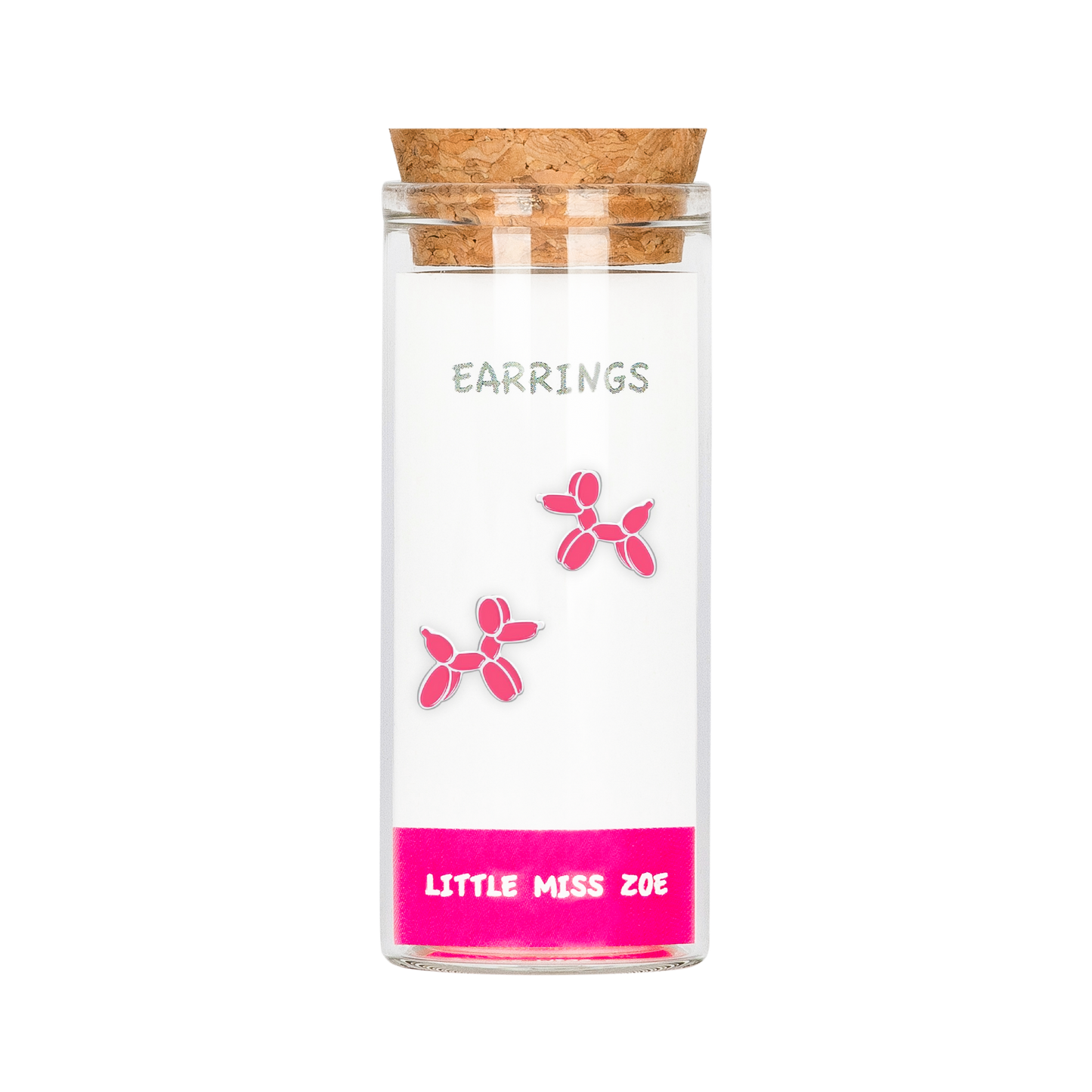 Pink Balloon Dog Stud Earrings in a Bottle
