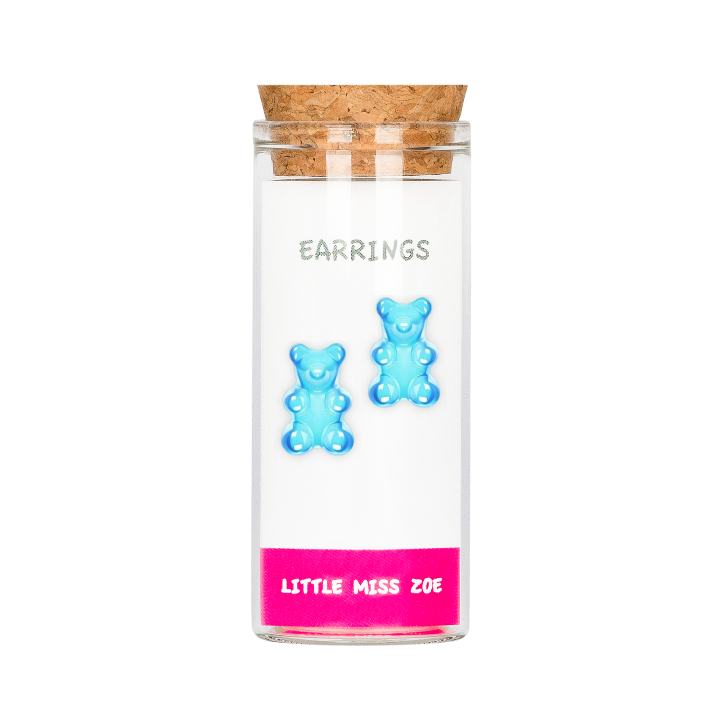 Blue Yummy Bear Stud Earrings in Bottle