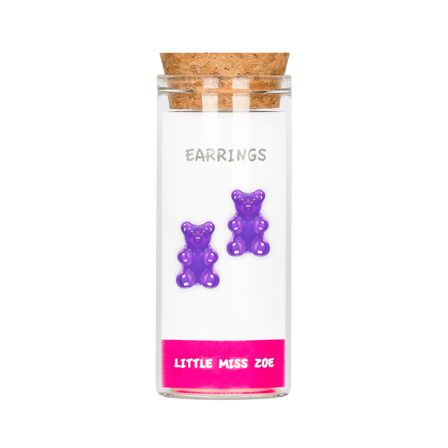 Purple Yummy Bear Earrings in Bottle