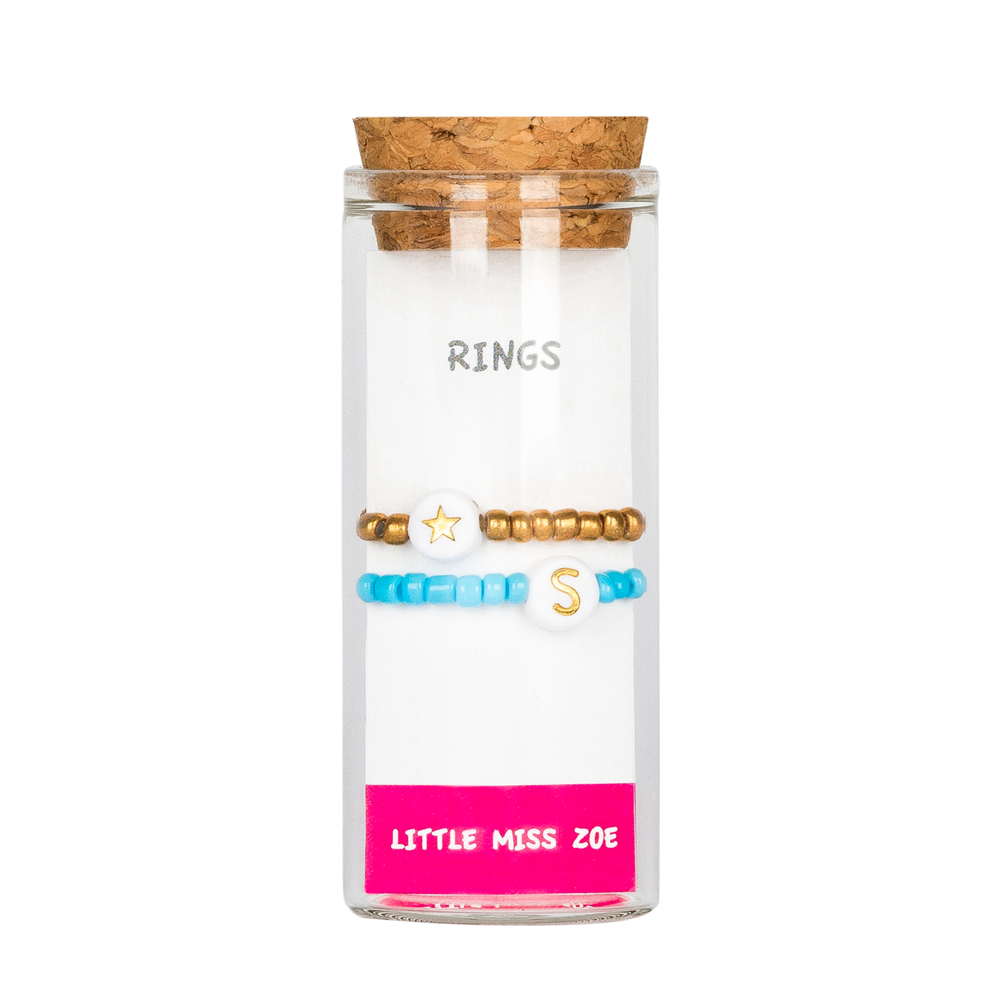 Set of 2 Stretchy Rings in a Bottle - Blue Initial