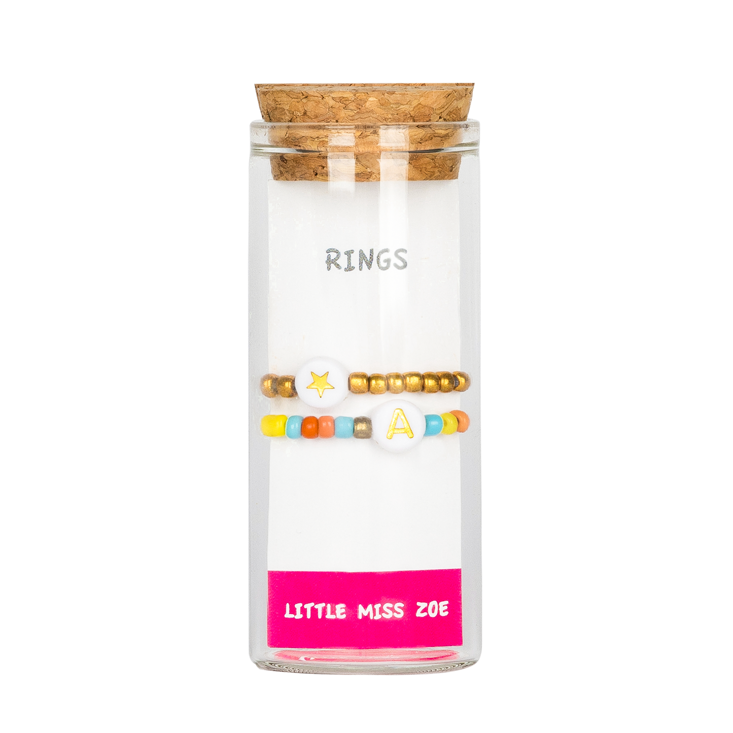 Set of 2 Stretchy Rings in a Bottle - Rainbow Initial