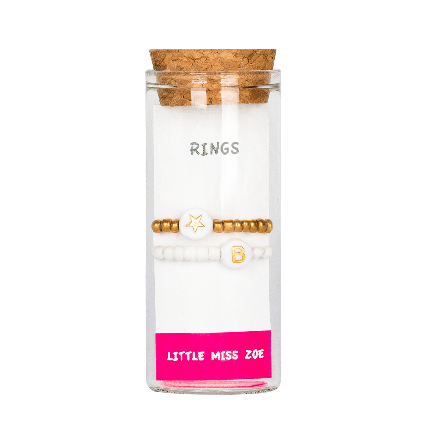 Set of 2 Stretchy Rings in a Bottle - White Initial