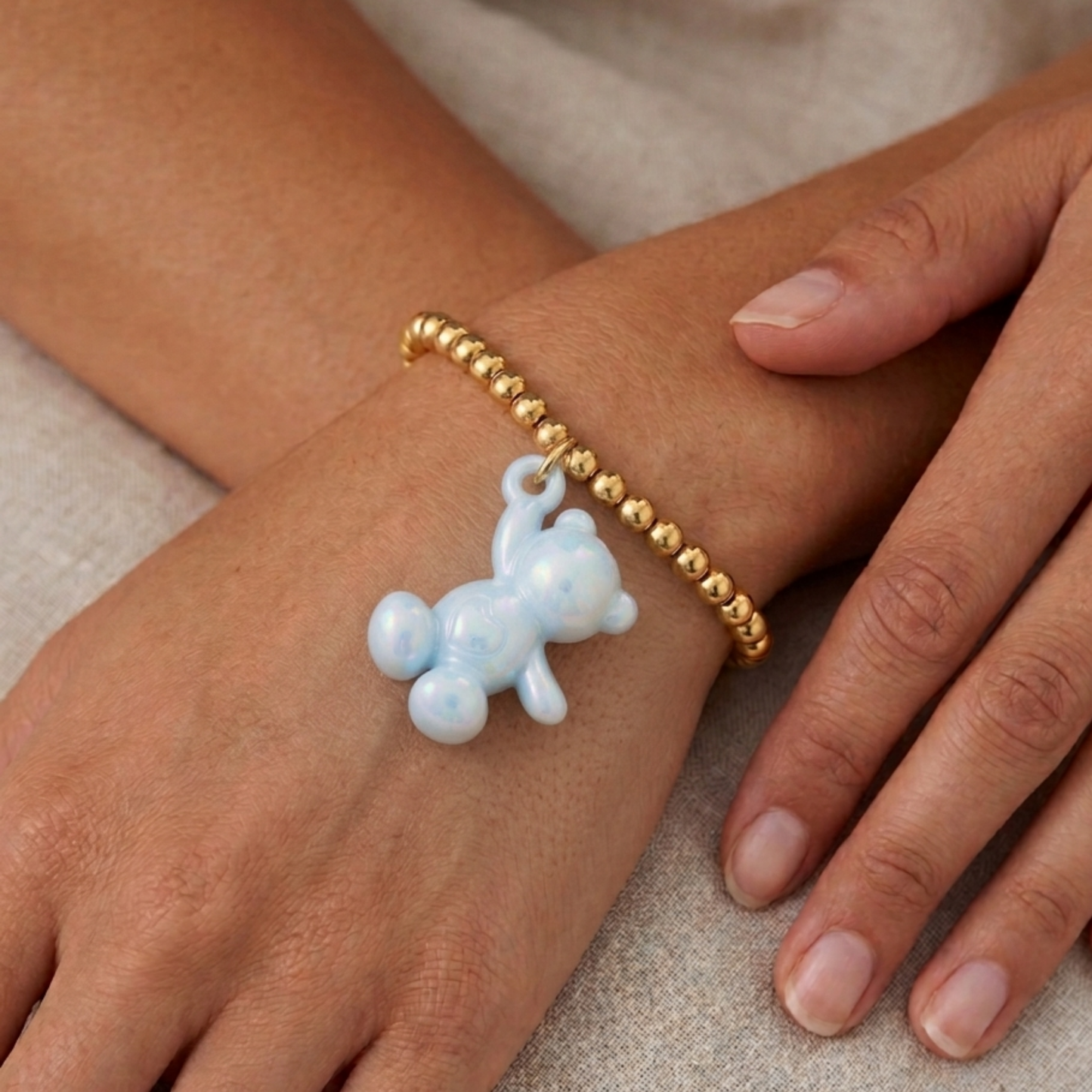Sunday Sky Gold Bead Bracelet with Bear Accent Detail