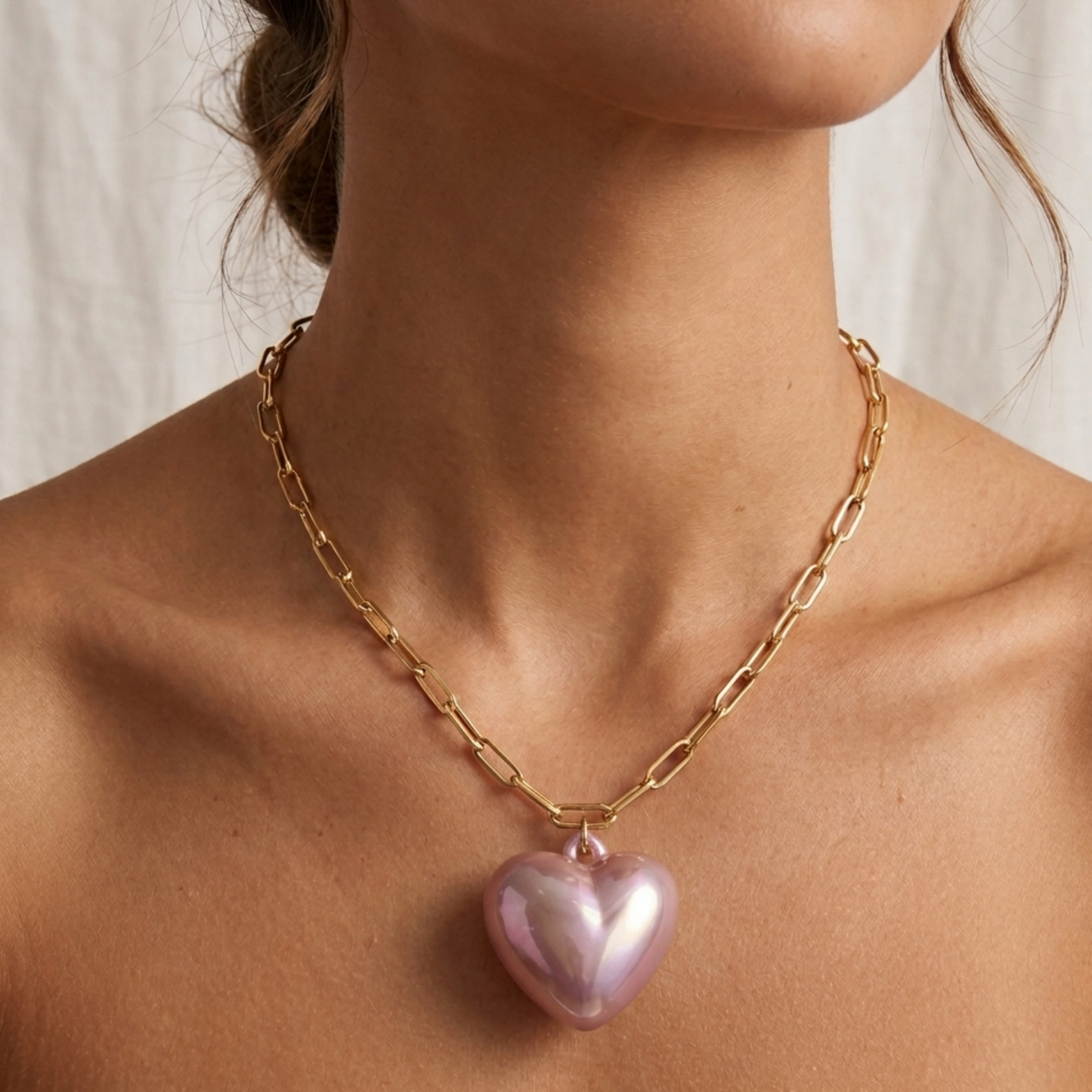 Sunday Sky Paperclip Chain Necklace with Large Heart Pendant