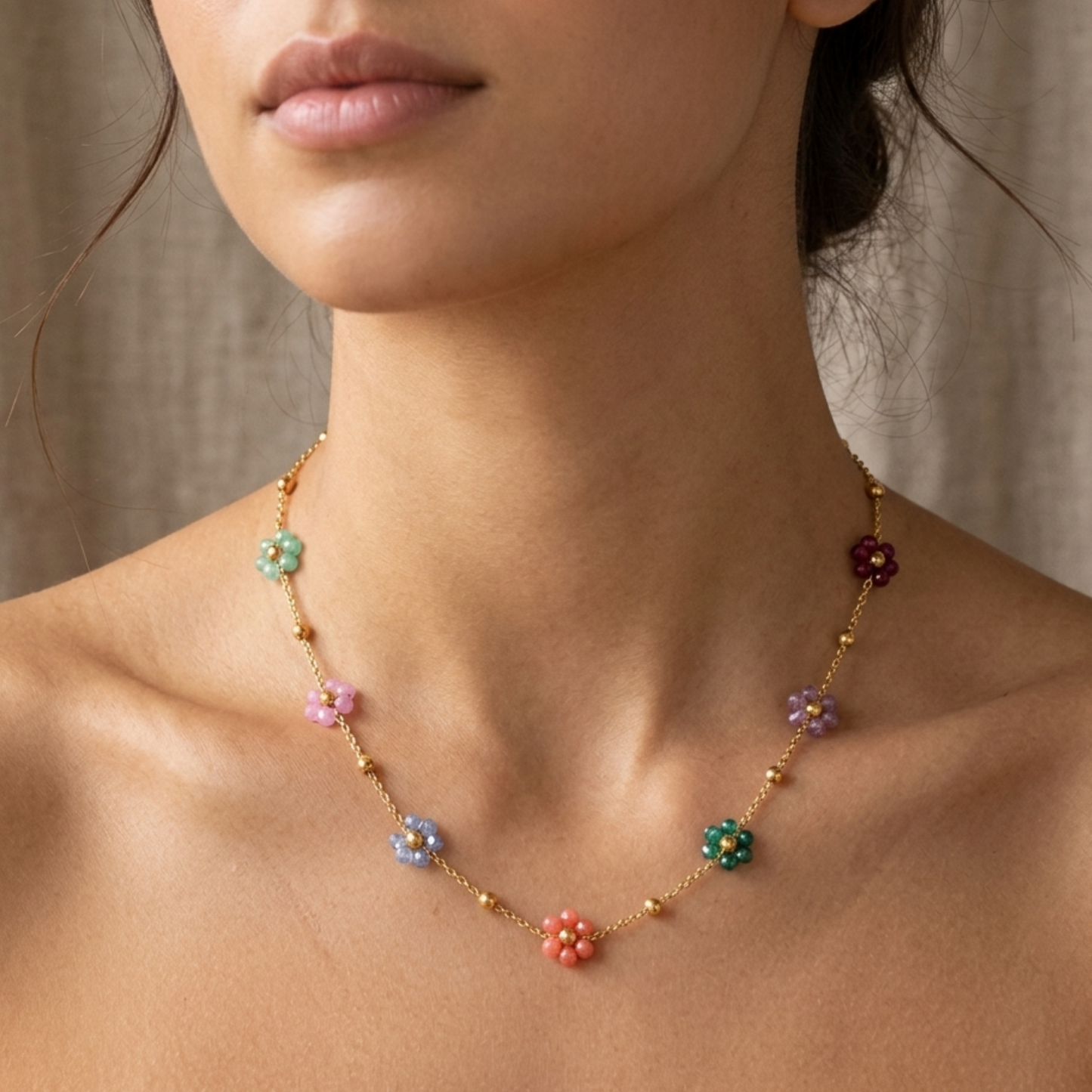 Sunday Sky Colorful Flower Chain Necklace