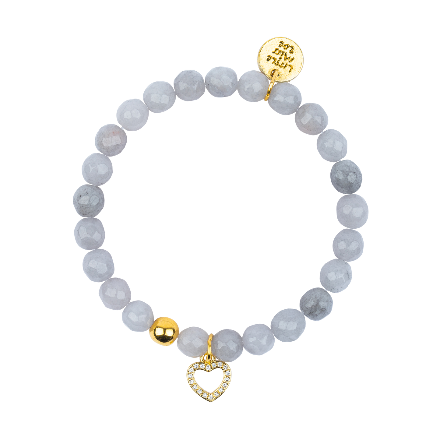Gray Gemstone Bracelet with Pave Heart Charm