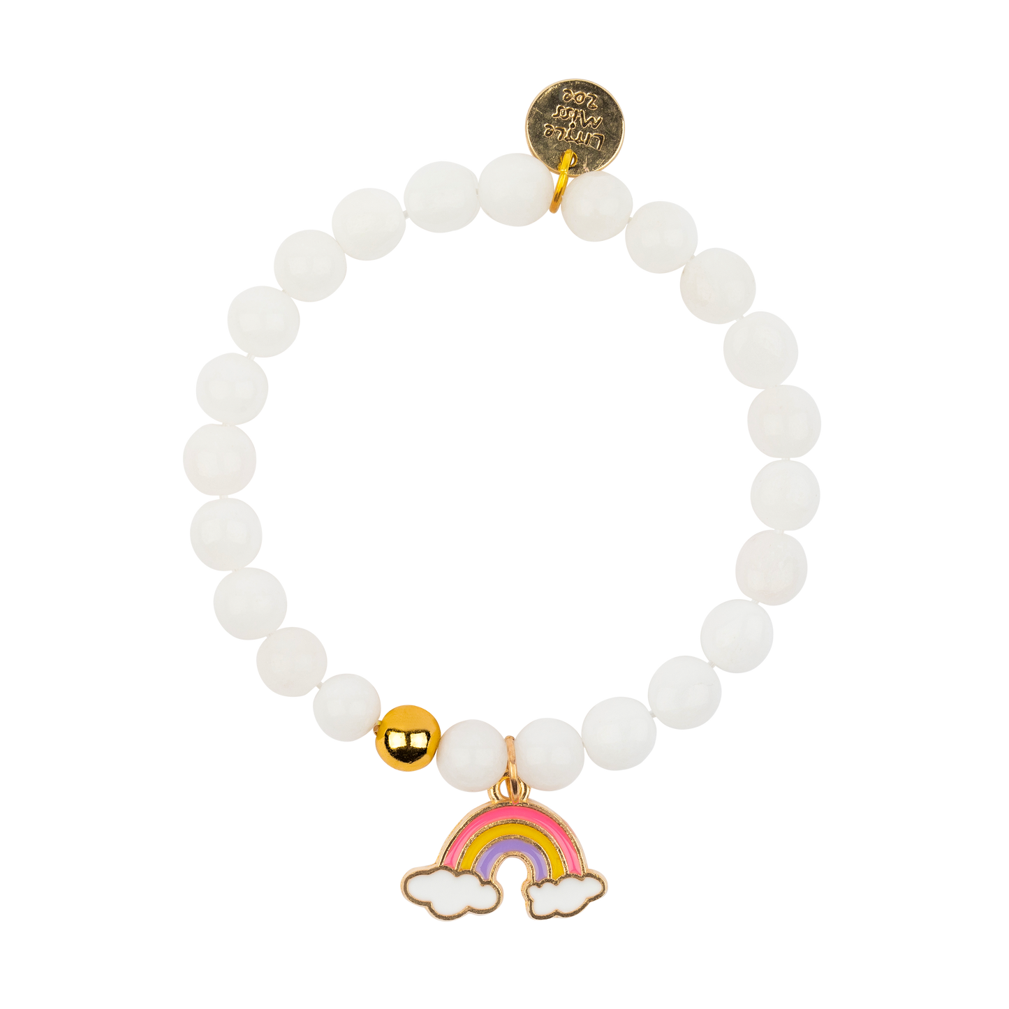 White Gemstone Bracelet with Rainbow Enamel Charm