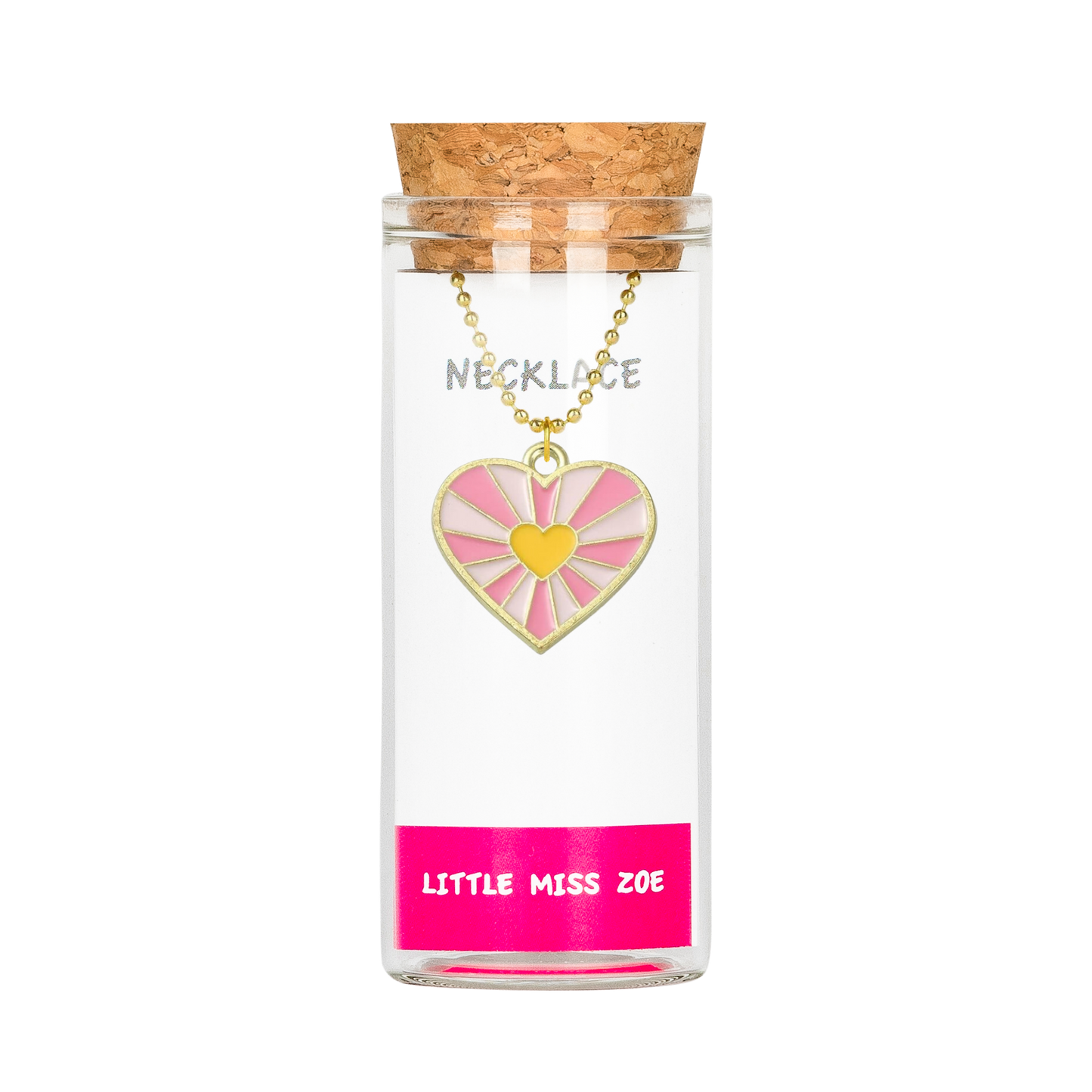 Pink Heart in Heart Necklace in a Bottle