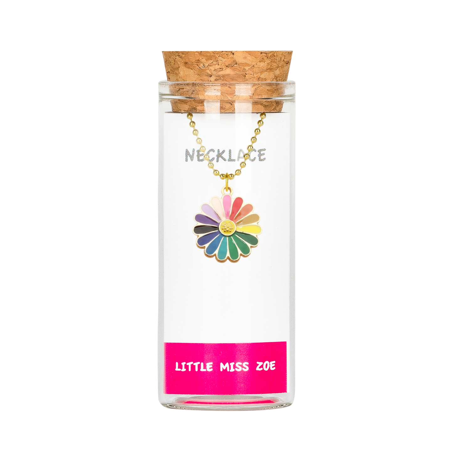 Happy Rainbow Flower Necklace in a Bottle