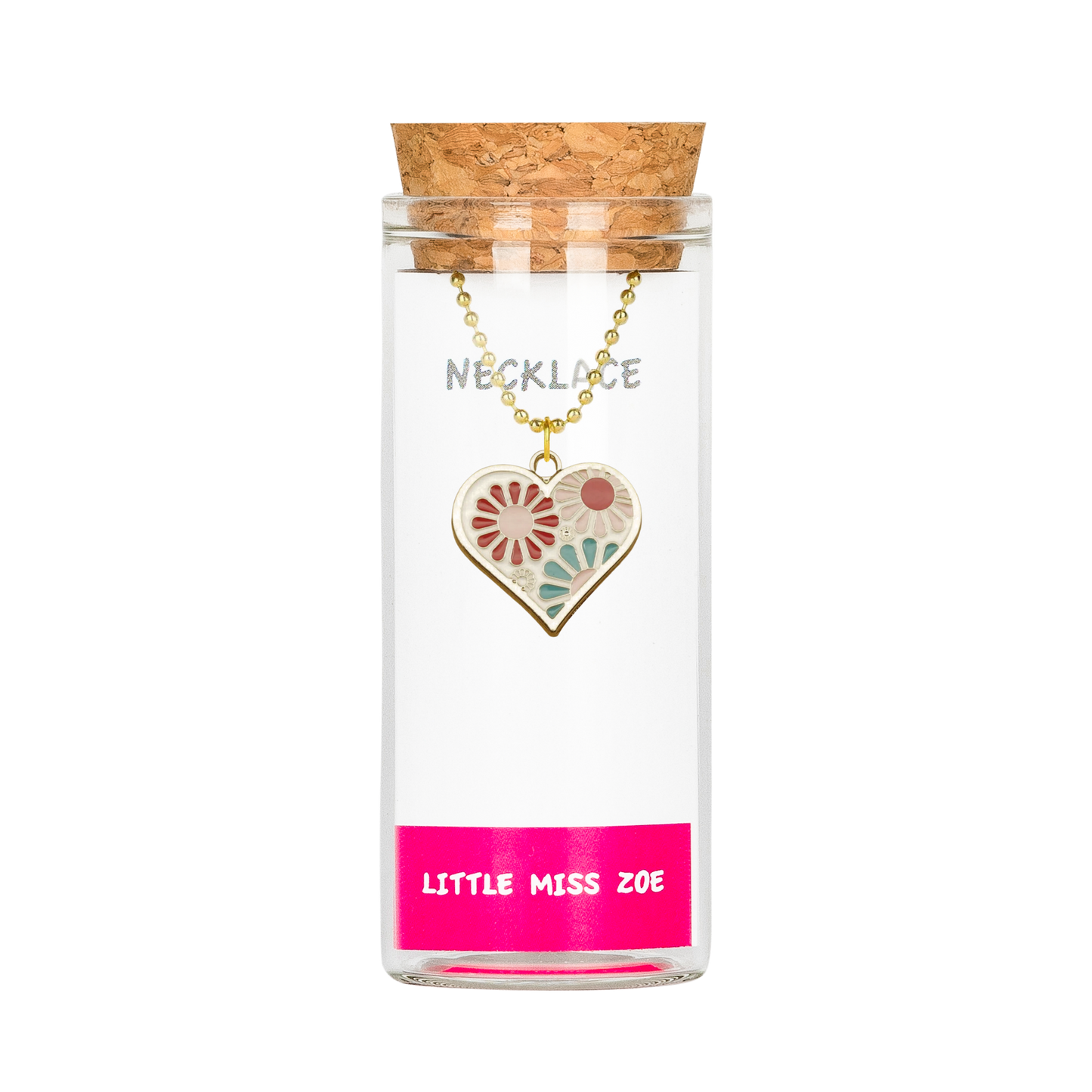 Floral Heart  Necklace in a Bottle