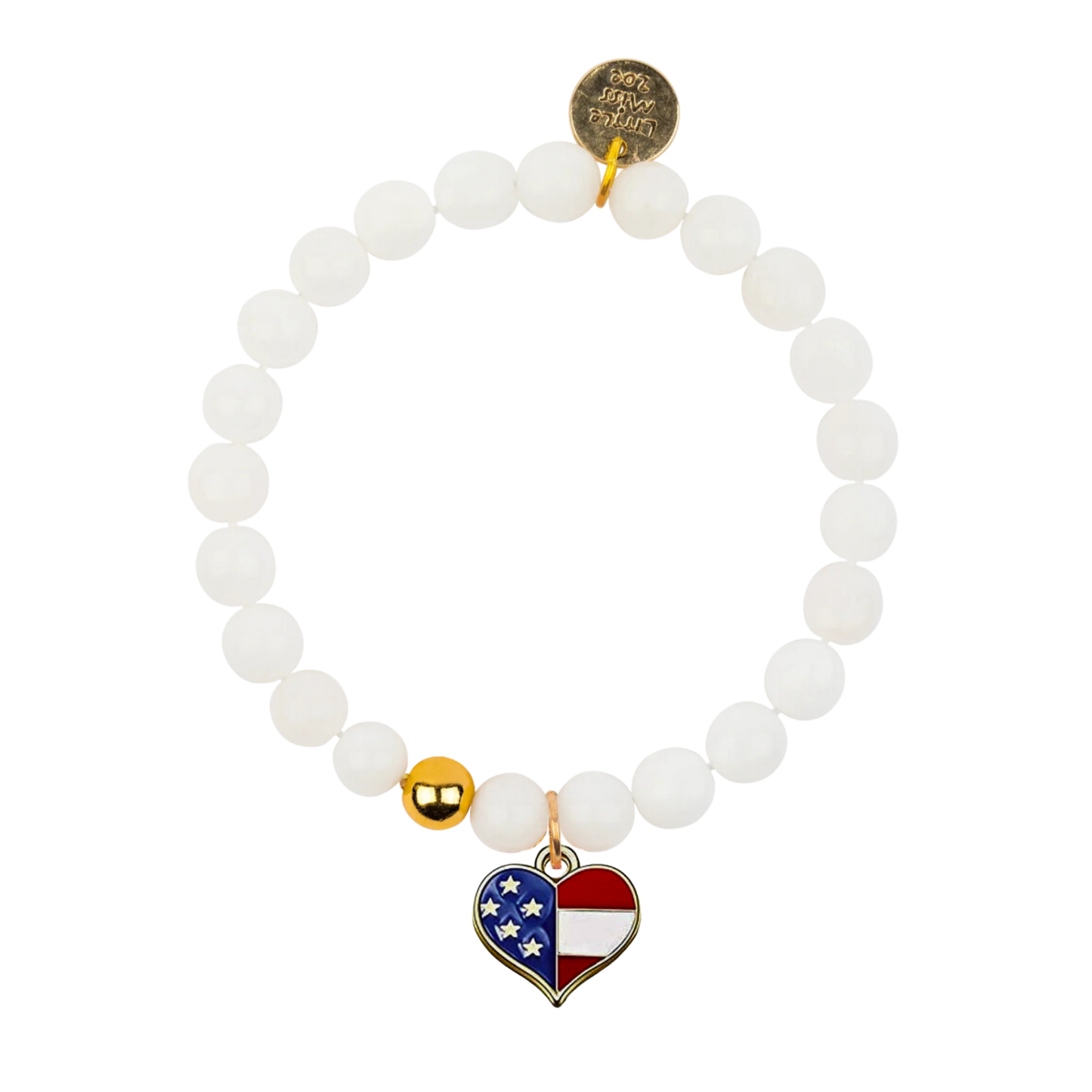 Patriotic Heart White Gemstone Bracelet