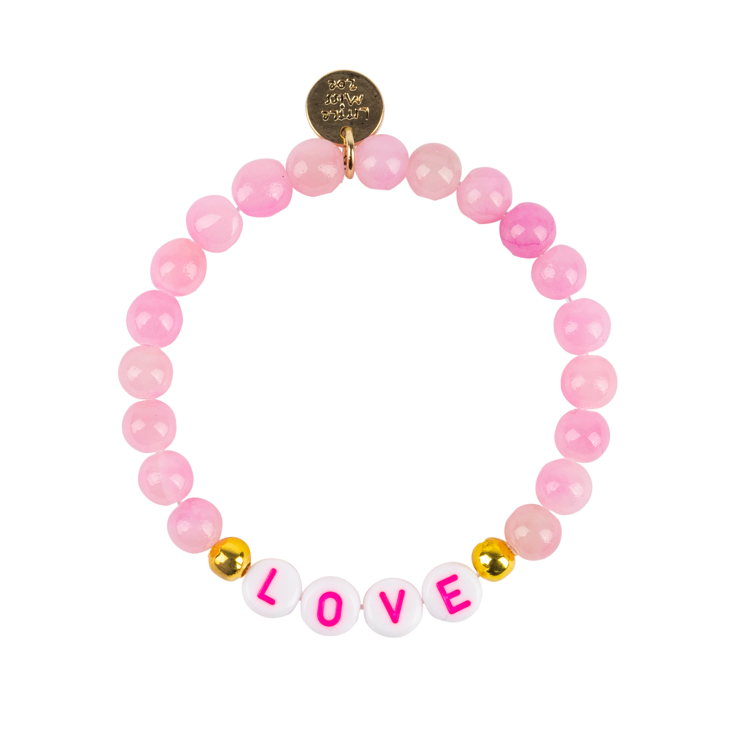 Pink Gemstone Bracelet with LOVE Accent Beads