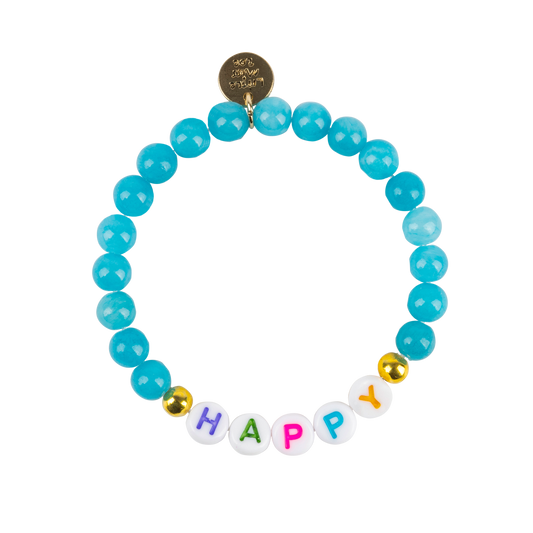 Blue Gemstone Bracelet with Happy Accent Beads