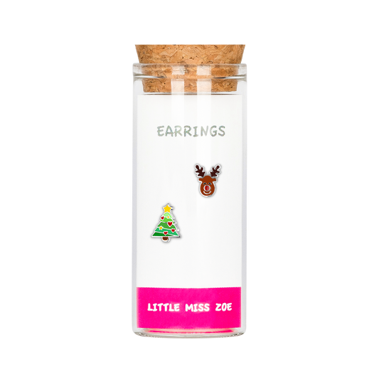 Christmas Tree/Deer Stud Earrings in a Bottle