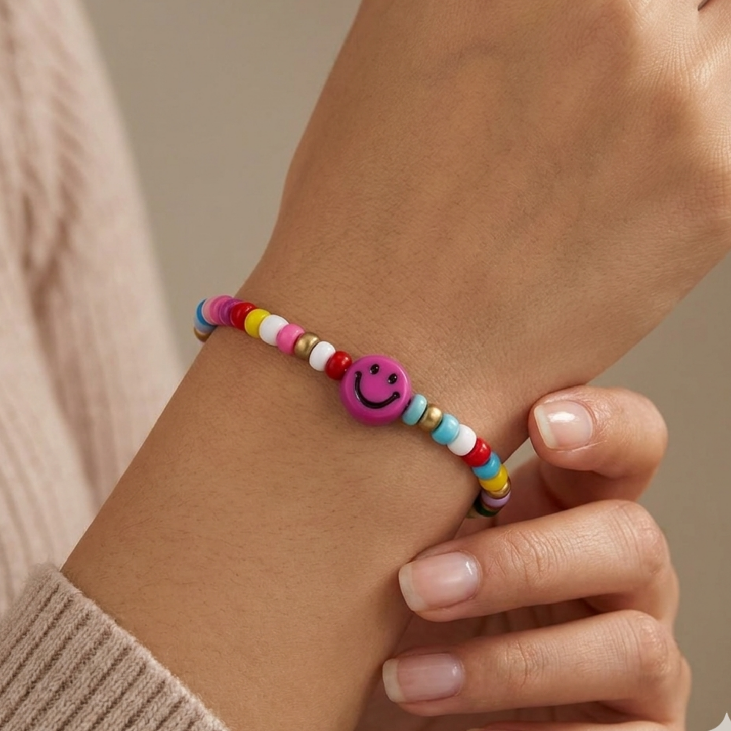 Sunday Sky Beaded Smiley Bracelet