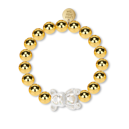 Sunday Sky Bear Charm Gold Beaded Bracelet