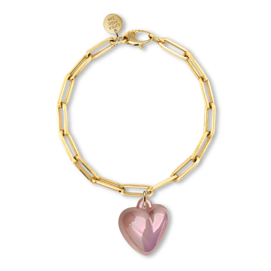 Sunday Sky Heart Charm Gold Paperclip Chain Bracelet