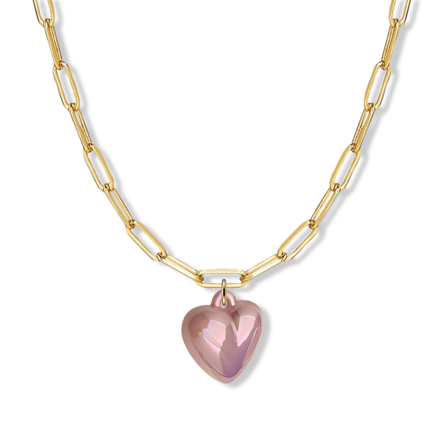 Sunday Sky Paperclip Chain Necklace with Large Heart Pendant