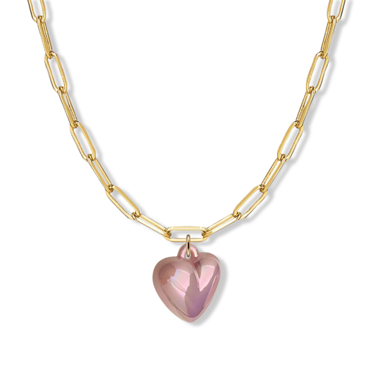 Sunday Sky Paperclip Chain Necklace with Large Heart Pendant