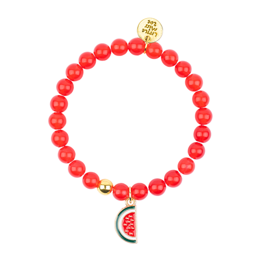 Red Gemstone Bracelet with Watermelon Enamel Charm