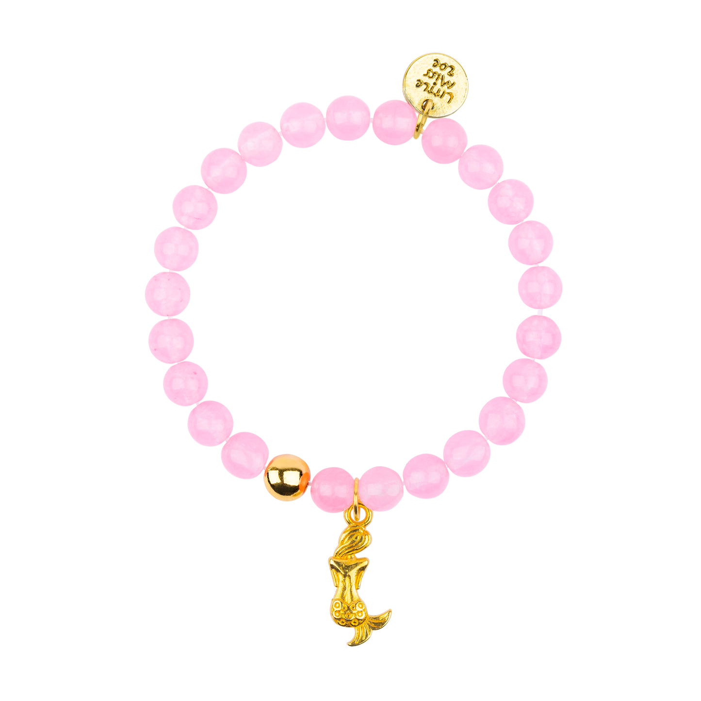 Pink Gemstone Bracelet with Gold Mermaid Charm