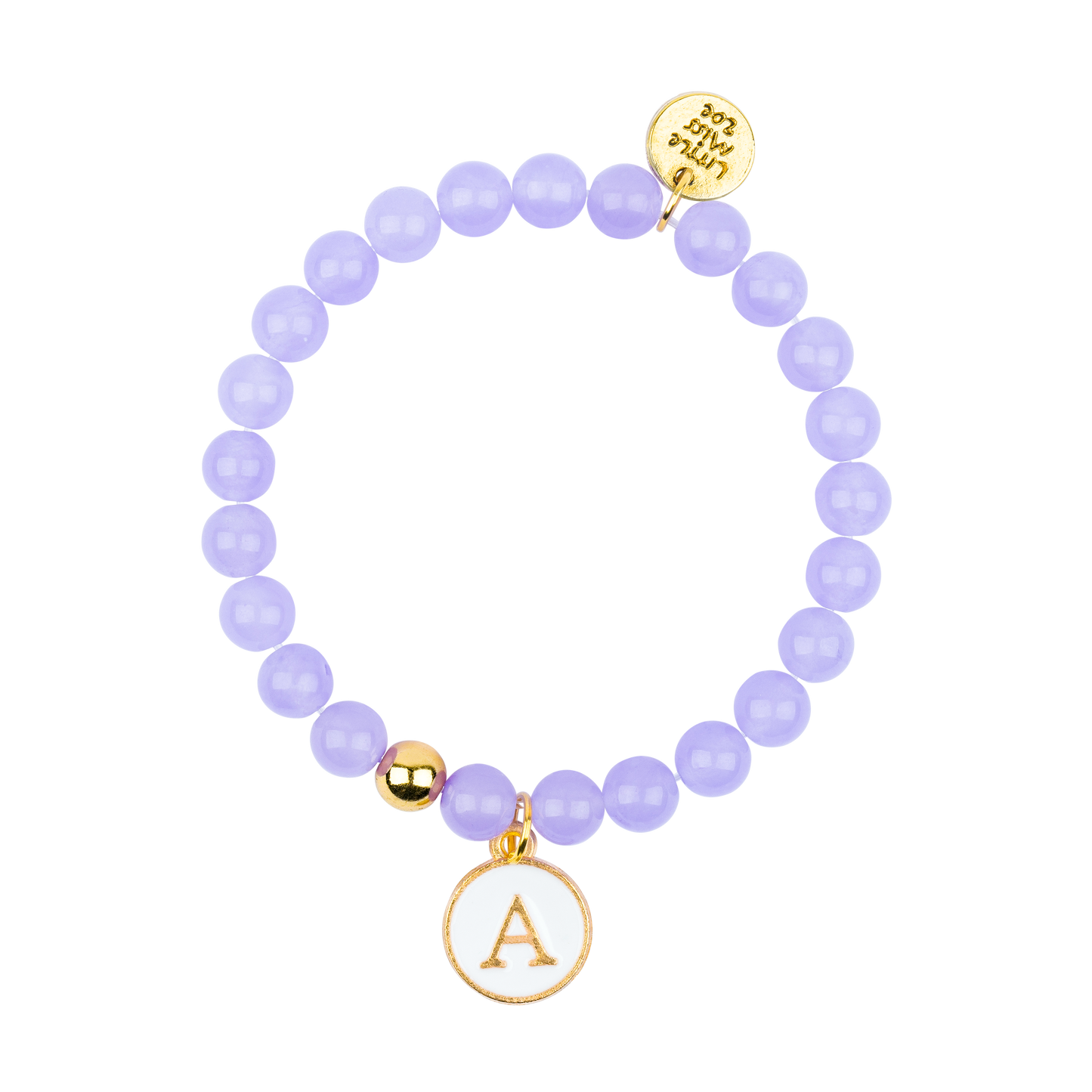 Purple Gemstone Bracelet with Initial Enamel Charm