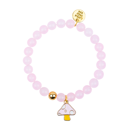 Pink Gemstone Bracelet with Mushroom Enamel Charm