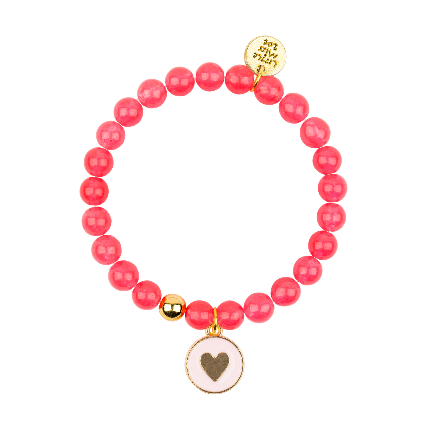 Hot Pink Gemstone Bracelet with Heart Enamel Charm