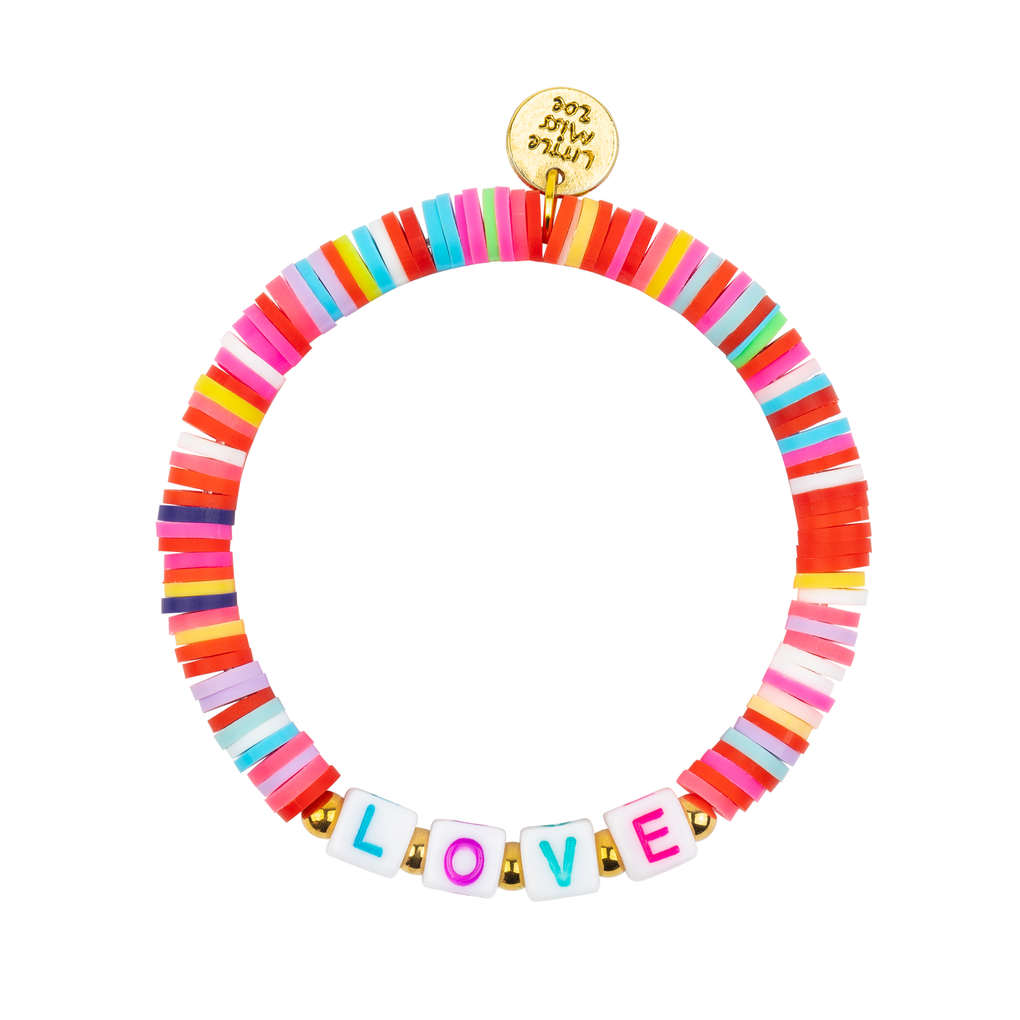 Rainbow Disc Bracelet with Love Accent Beads