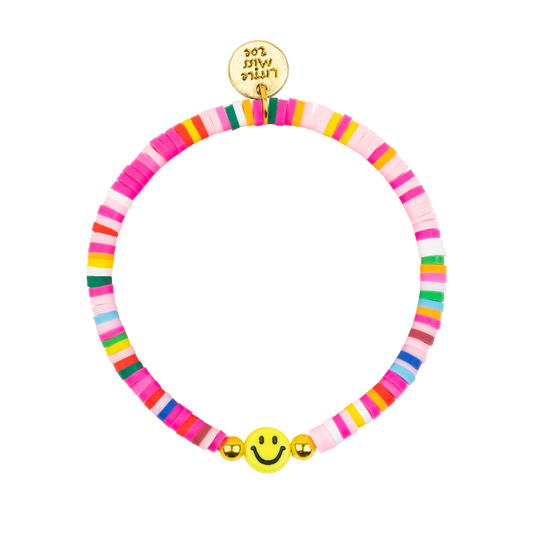 Rainbow Disc Bracelet with Smiley Accent Bead