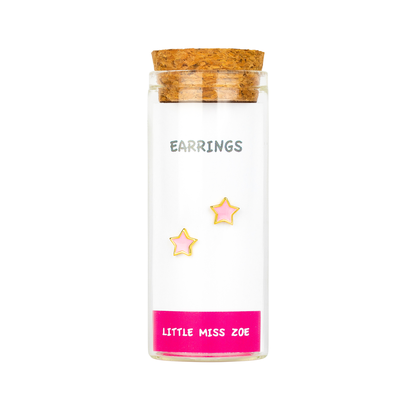 Pink Star Stud Earrings in a Bottle