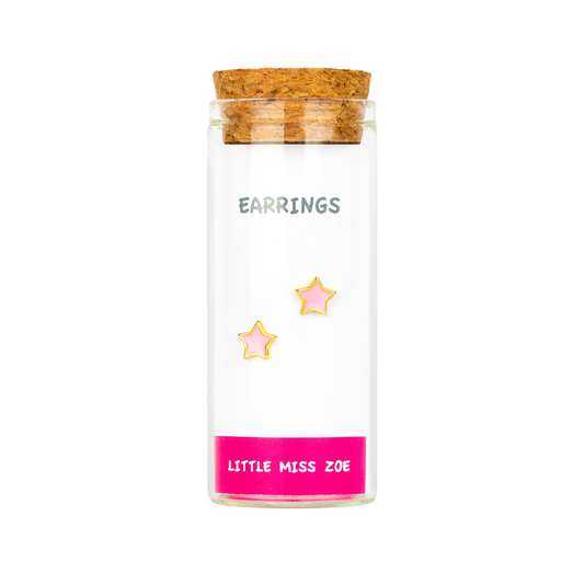 Pink Star Stud Earrings in a Bottle